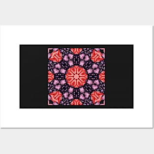 Crystal Hearts and Flowers Valentines Kaleidoscope pattern (Seamless) 37 Posters and Art